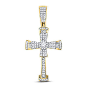 10kt Yellow Gold Mens Round Diamond Flared Cross Crucifix Charm Pendant 1/2 Cttw