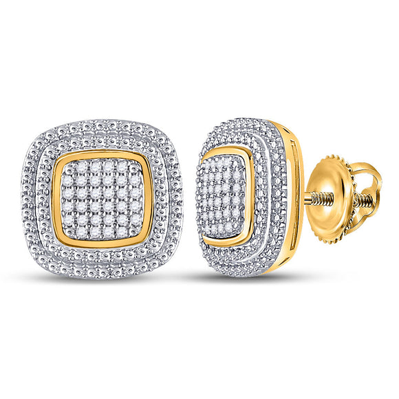 10kt Yellow Gold Womens Round Diamond Square Cluster Earrings 1/6 Cttw