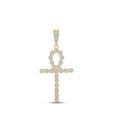 10kt Yellow Gold Mens Round Diamond Ankh Cross Charm Pendant 5/8 Cttw