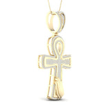 10kt Yellow Gold Mens Round Diamond Ankh Cross Charm Pendant 5/8 Cttw