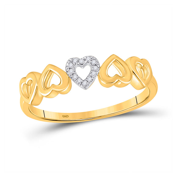 10kt Yellow Gold Womens Round Diamond Alternating Heart Band Ring .03 Cttw