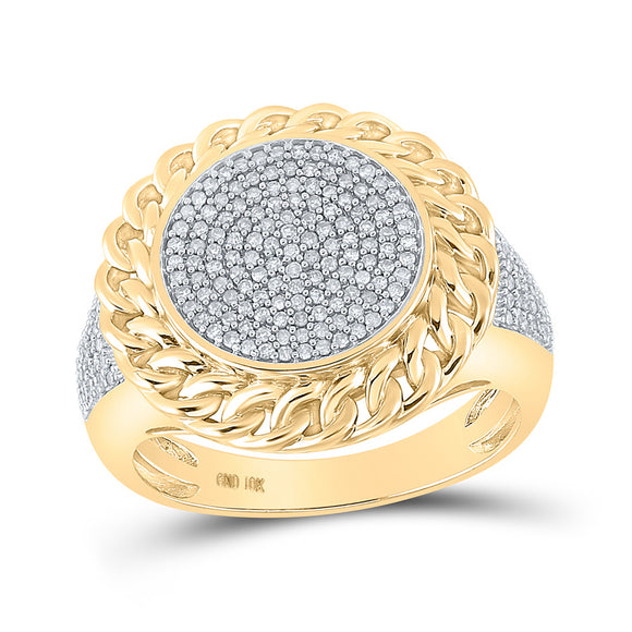 10kt Yellow Gold Mens Round Diamond Cuban Link Circle Ring 1/2 Cttw