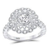 14kt White Gold Round Diamond Solitaire Milgrain Bridal Wedding Engagement Ring 1 Cttw
