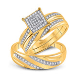 10kt Yellow Gold His Hers Round Diamond Square Matching Wedding Set 1/5 Cttw