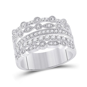10kt White Gold Womens Round Diamond Stacked Band Ring 1/2 Cttw