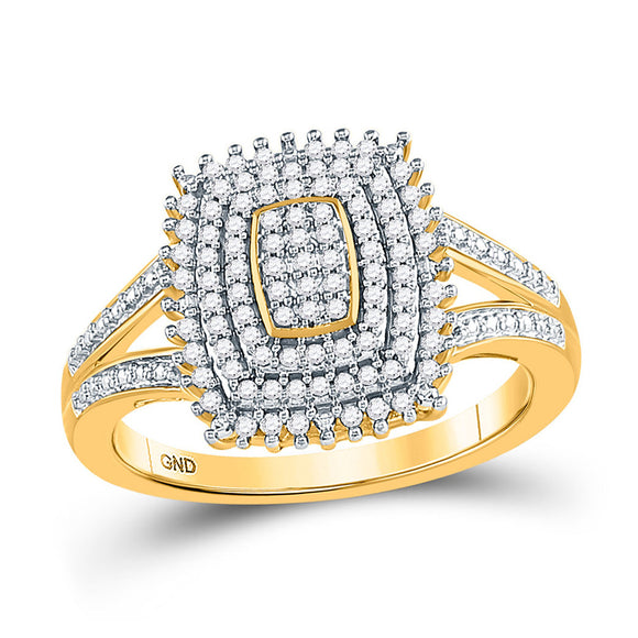 10kt Yellow Gold Womens Round Diamond Rectangle Cluster Split-shank Ring 1/4 Cttw