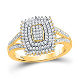 10kt Yellow Gold Womens Round Diamond Rectangle Cluster Split-shank Ring 1/4 Cttw
