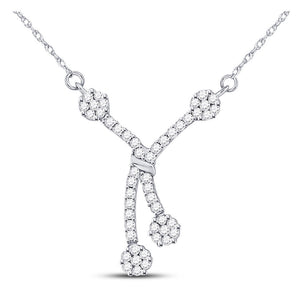 14kt White Gold Womens Round Diamond Dangle Flower Cluster Fashion Necklace 1/2 Cttw