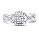 10kt White Gold Womens Round Diamond Rectangle Twist Cluster Ring 1/4 Cttw