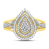 10kt Yellow Gold Womens Round Diamond Concentric Teardrop Cluster Ring 1/4 Cttw