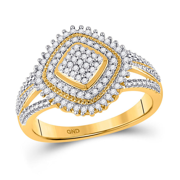 10kt Yellow Gold Womens Round Diamond Offset Square Cluster Ring 1/4 Cttw