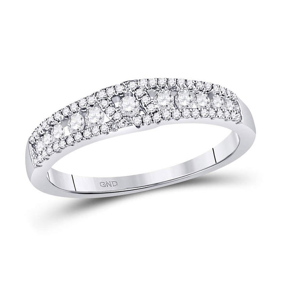 14kt White Gold Womens Round Diamond Anniversary Band Ring 1/2 Cttw