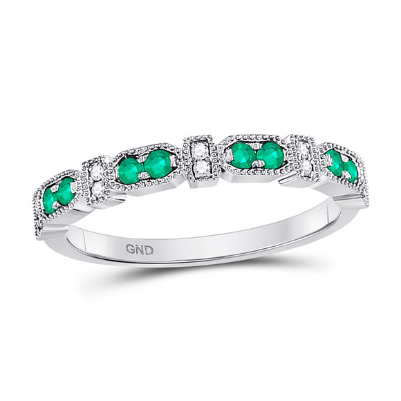 10kt White Gold Womens Round Emerald Diamond Stackable Band Ring 1/4 Cttw