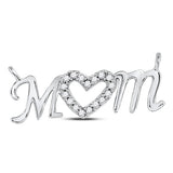 10kt White Gold Womens Round Diamond Mom Heart Pendant 1/10 Cttw