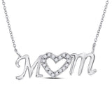 10kt White Gold Womens Round Diamond Mom Heart Pendant 1/10 Cttw