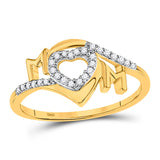 10kt Yellow Gold Womens Round Diamond Heart Mom Ring 1/8 Cttw