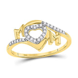 10kt Yellow Gold Womens Round Diamond Heart Mom Ring 1/8 Cttw