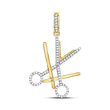 10kt Yellow Gold Mens Round Diamond Barber Scissors Charm Pendant 1/2 Cttw