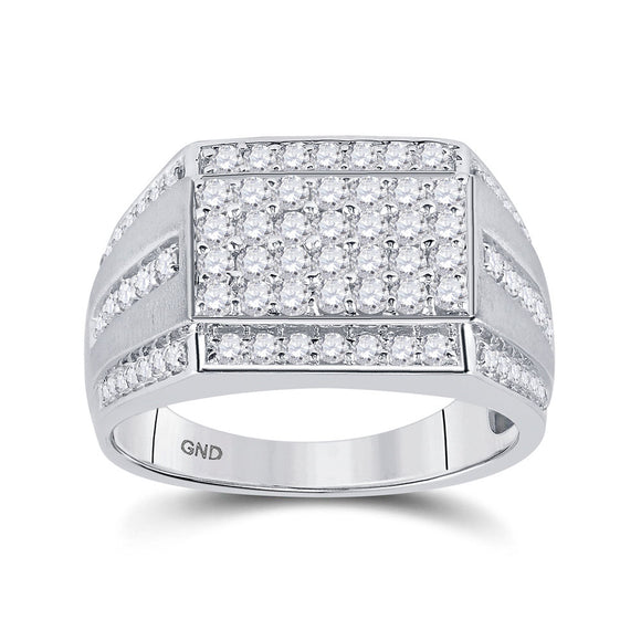 10kt White Gold Mens Round Diamond Cluster Ring 1-1/4 Cttw