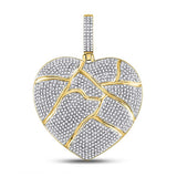 10kt Yellow Gold Mens Round Diamond Fractured Broken Heart Charm Pendant 1-1/2 Cttw
