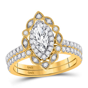 14kt Yellow Gold Marquise Diamond Bridal Wedding Ring Band Set 1-1/4 Cttw