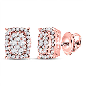 14kt Rose Gold Womens Round Diamond Rectangular Cluster Earrings 1/2 Cttw