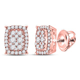 14kt Rose Gold Womens Round Diamond Rectangular Cluster Earrings 1/2 Cttw
