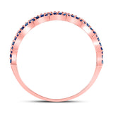 10kt Rose Gold Womens Round Blue Sapphire Scalloped Stackable Band Ring 1/4 Cttw