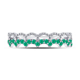 10kt White Gold Womens Round Emerald Scalloped Stackable Band Ring 1/4 Cttw