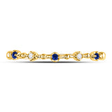 10kt Yellow Gold Womens Round Blue Sapphire Diamond Beaded Stackable Band Ring 1/20 Cttw