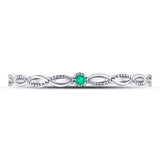 10kt White Gold Womens Round Emerald Solitaire Milgrain Stackable Band Ring .01 Cttw