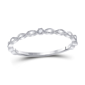 10kt White Gold Womens Round Diamond Stackable Band Ring .01 Cttw