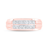 14kt Rose Gold Mens Round Diamond Double Row Wedding Band Ring 1/2 Cttw
