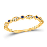 10kt Yellow Gold Womens Round Blue Sapphire Diamond Stackable Band Ring 1/10 Cttw