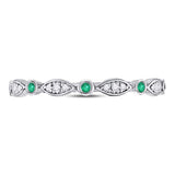 10kt White Gold Womens Round Emerald Diamond Marquise Dot Stackable Band Ring 1/8 Cttw