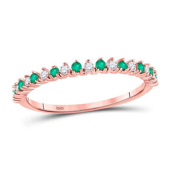 10kt Rose Gold Womens Round Emerald Diamond Stackable Band Ring 1/5 Cttw