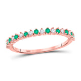 10kt Rose Gold Womens Round Emerald Diamond Stackable Band Ring 1/5 Cttw