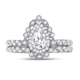 14kt White Gold Pear Diamond Halo Bridal Wedding Ring Band Set 1 Cttw