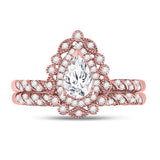 14kt Rose Gold Pear Diamond Halo Bridal Wedding Ring Band Set 1 Cttw