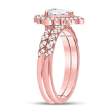 14kt Rose Gold Pear Diamond Halo Bridal Wedding Ring Band Set 1 Cttw