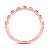 10kt Rose Gold Womens Round Ruby Dot Flower Stackable Band Ring 1/12 Cttw