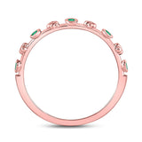 10kt Rose Gold Womens Round Emerald Dot Flower Stackable Band Ring 1/12 Cttw
