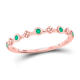 10kt Rose Gold Womens Round Emerald Dot Flower Stackable Band Ring 1/12 Cttw