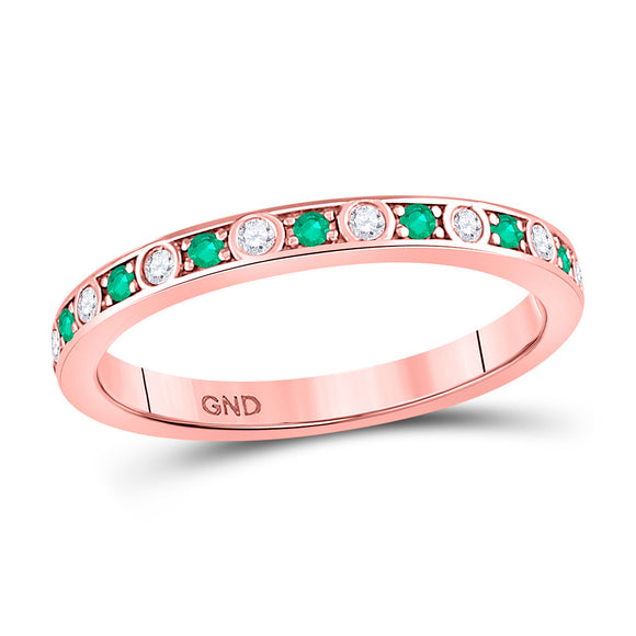 10kt Rose Gold Womens Round Emerald Diamond Alternating Stackable Band Ring 1/4 Cttw