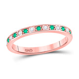 10kt Rose Gold Womens Round Emerald Diamond Alternating Stackable Band Ring 1/4 Cttw