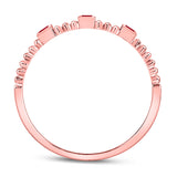 10kt Rose Gold Womens Princess Ruby 3-Stone Beaded Stackable Band Ring 1/20 Cttw