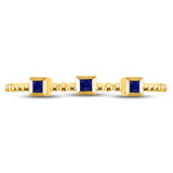 10kt Yellow Gold Womens Princess Blue Sapphire 3-Stone Beaded Stackable Band Ring 1/20 Cttw