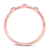 10kt Rose Gold Womens Princess Blue Sapphire 3-Stone Beaded Stackable Band Ring 1/20 Cttw