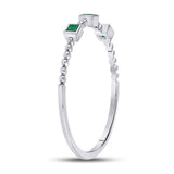 10kt White Gold Womens Princess Emerald Beaded 3-stone Stackable Band Ring .03 Cttw