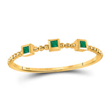 10kt Yellow Gold Womens Princess Emerald Beaded 3-stone Stackable Band Ring .03 Cttw